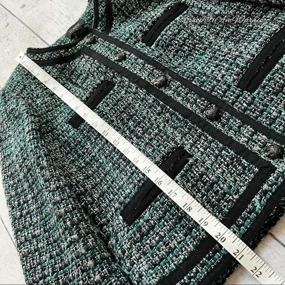 J.Crew teal & black tweed collarless jacket *shop@iamwarrior